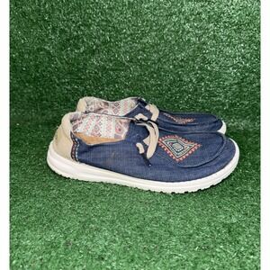 Hey Dude Wendy Women Size 8 Boho Ocean Blue Comfort Slip On Shoes Aztec Hippie